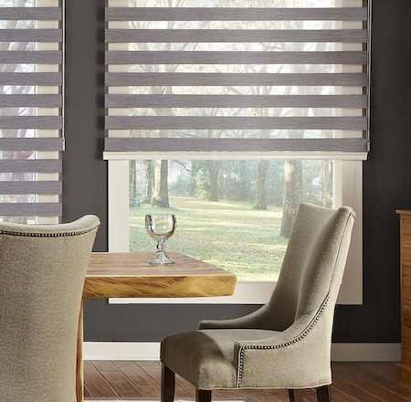 vision blinds half open in a homes dining room