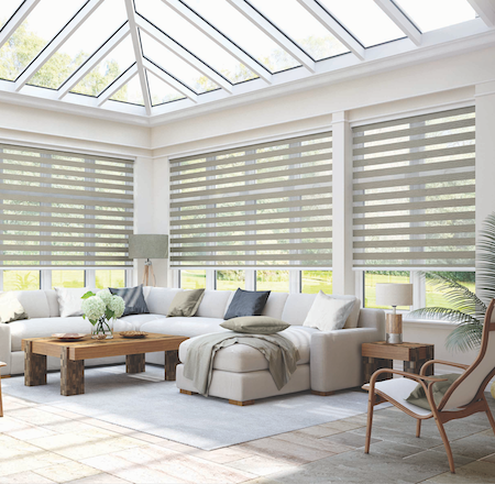 large vision blinds in a lounge conservatory area of a home