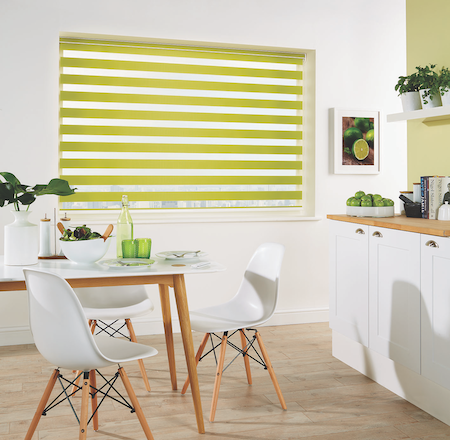 colourful vision blinds in a dining kitchen area of the home